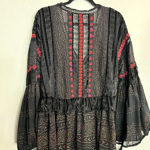 Free People Dress Small Starry Night Maxi Black Long Sleeve V Neck Embroidered - Picture 4 of 13